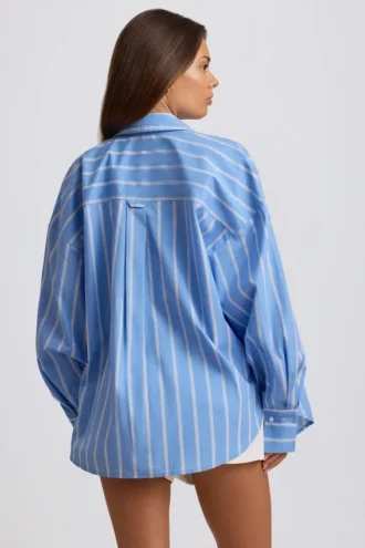 Cămașă oversized din poplin de bumbac cu dungi, în dungi albastre