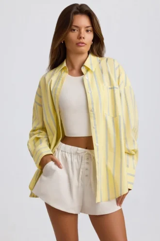 Cămașă oversized din poplin de bumbac cu dungi, în dungi galbene