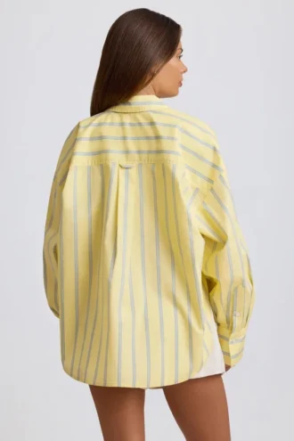 Cămașă oversized din poplin de bumbac cu dungi, în dungi galbene