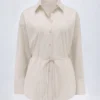 Cămașă oversized din poplin de bumbac Lerici cu dungi gri-bej Cămașă oversized din poplin de bumbac Lerici cu dungi gri-bej