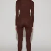 Colanți din jersey cu talie înaltă și ornamente Cassie, în culoarea ciocolatiu Colanți din jersey cu talie înaltă și ornamente Cassie, în culoarea ciocolatiu
