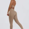Colanți din jersey periat, cu talie medie și drapaj, în culoarea Mocha Marl Colanți din jersey periat, cu talie medie și drapaj, în culoarea Mocha Marl