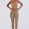 Colanți din jersey periat, cu talie medie și drapaj, în culoarea Mocha Marl Colanți din jersey periat, cu talie medie și drapaj, în culoarea Mocha Marl
