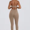 Colanți din jersey periat, cu talie medie și drapaj, în culoarea Mocha Marl Colanți din jersey periat, cu talie medie și drapaj, în culoarea Mocha Marl