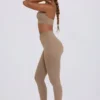 Colanți din jersey periat, cu talie medie și drapaj, în culoarea Mocha Marl Colanți din jersey periat, cu talie medie și drapaj, în culoarea Mocha Marl