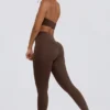 Colanți din jersey periat, cu talie medie și volane, în culoarea Pecan Marl Colanți din jersey periat, cu talie medie și volane, în culoarea Pecan Marl