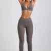 Colanți Linnea Petite cu talie înaltă, din modal cu nervuri, în culoarea gri Colanți Linnea Petite cu talie înaltă, din modal cu nervuri, în culoarea gri