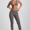 Colanți Linnea Petite cu talie înaltă, din modal cu nervuri, în culoarea gri Colanți Linnea Petite cu talie înaltă, din modal cu nervuri, în culoarea gri