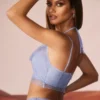 Corset Selena cu guler cowl și ornamente, albastru