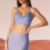 Corset Selena cu guler cowl și ornamente, albastru