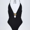 Costum de baie Bahari cu decupaje și detalii metalice, negru Costum de baie Bahari cu decupaje și detalii metalice, negru