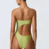 Costum de baie bandeau cu decupaje și ornamente din mărgele, în culoarea verde pară Costum de baie bandeau cu decupaje și ornamente din mărgele, în culoarea verde pară