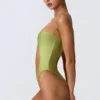 Costum de baie bandeau cu decupaje și ornamente din mărgele, în culoarea verde pară Costum de baie bandeau cu decupaje și ornamente din mărgele, în culoarea verde pară
