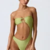 Costum de baie bandeau cu decupaje și ornamente din mărgele, în culoarea verde pară Costum de baie bandeau cu decupaje și ornamente din mărgele, în culoarea verde pară