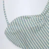 Costum de baie întreg Biarritz cu decupaje și gât halter, în dungi duble de culoare verde-albastru Costum de baie întreg Biarritz cu decupaje și gât halter, în dungi duble de culoare verde-albastru