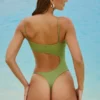Costum de baie întreg Formentera cu decupaje și ornamente, în verde măslin Costum de baie întreg Formentera cu decupaje și ornamente, în verde măslin