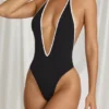 Costum de baie întreg Zarela cu bretele și tanga, negru Costum de baie întreg Zarela cu bretele și tanga, negru