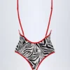 Costum de baie Ostend cu detalii decorative și spate încrucișat, cu imprimeu zebră Costum de baie Ostend cu detalii decorative și spate încrucișat, cu imprimeu zebră