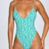 Costum de baie Sicily cu spate decupat, imprimeu albastru multicolor