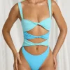 Costum de baie tanga cu decupaje Elirae în albastru multicolor Costum de baie tanga cu decupaje Elirae în albastru multicolor