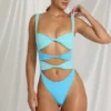 Costum de baie tanga cu decupaje Elirae în albastru multicolor Costum de baie tanga cu decupaje Elirae în albastru multicolor