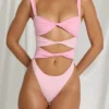 Costum de baie tanga cu decupaje Elirae în roz multicolor
