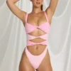 Costum de baie tanga cu decupaje Elirae în roz multicolor