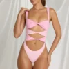 Costum de baie tanga cu decupaje Elirae în roz multicolor