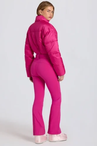 Costum de schi impermeabil, căptușit, cu curea, în roz magenta
