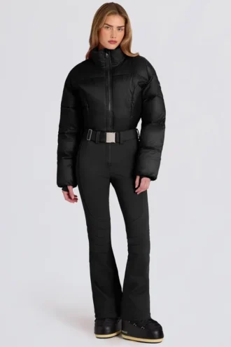 Costum de schi impermeabil, căptușit, cu curea, negru