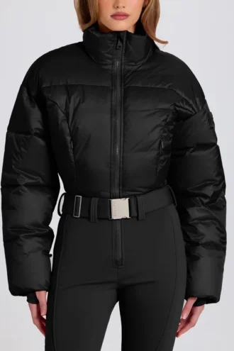 Costum de schi impermeabil, căptușit, cu curea, negru