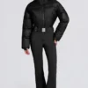 Costum de schi impermeabil, căptușit, cu curea, negru Costum de schi impermeabil, căptușit, cu curea, negru