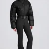 Costum de schi impermeabil, căptușit, cu curea, negru Costum de schi impermeabil, căptușit, cu curea, negru