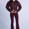Costum de schi impermeabil, cu curea, în nuanța burgund Costum de schi impermeabil, cu curea, în nuanța burgund