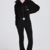 Costum de schi impermeabil, cu curea, în straturi, în model leopard negru Costum de schi impermeabil, cu curea, în straturi, în model leopard negru