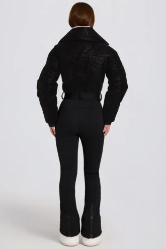 Costum de schi impermeabil, cu curea, în straturi, în model leopard negru