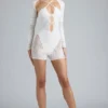 Costum integral decupat și decorat Melody, culoare ivoriu Costum integral decupat și decorat Melody, culoare ivoriu