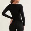 Costum integral Rue cu mâneci lungi și gât pătrat, negru Costum integral Rue cu mâneci lungi și gât pătrat, negru