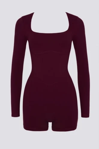 Costum Soft Active cu spate decupat, în culoarea burgund Costum Soft Active cu spate decupat, în culoarea burgund