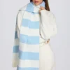 Eșarfă din tricot cu dungi, albastru pudră Eșarfă din tricot cu dungi, albastru pudră