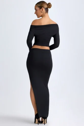 Fustă Carolina din modal, cu talie joasă, lungime maxi, culoare negru