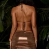 Fustă de costume de baie micro mini metalizată cu volane, maro Fustă de costume de baie micro mini metalizată cu volane, maro