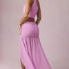 Fustă maxi asimetrică cu volane Romy în nuanța Pink Orchid Fustă maxi asimetrică cu volane Romy în nuanța Pink Orchid