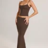 Fustă maxi Avenley din modal, cu talie medie și croi în coadă de pește, în culoarea ciocolatiu Fustă maxi Avenley din modal, cu talie medie și croi în coadă de pește, în culoarea ciocolatiu