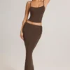 Fustă maxi Avenley din modal, cu talie medie și croi în coadă de pește, în culoarea ciocolatiu Fustă maxi Avenley din modal, cu talie medie și croi în coadă de pește, în culoarea ciocolatiu