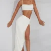 Fustă maxi Como cu nod decorativ în față, de culoare ivoriu