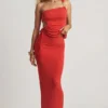 Fustă maxi cu talie joasă din jersey texturat Elena, în culoarea roșu chili Fustă maxi cu talie joasă din jersey texturat Elena, în culoarea roșu chili