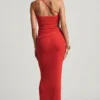 Fustă maxi cu talie joasă din jersey texturat Elena, în culoarea roșu chili Fustă maxi cu talie joasă din jersey texturat Elena, în culoarea roșu chili