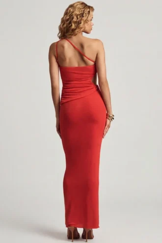 Fustă maxi cu talie joasă din jersey texturat Elena, în culoarea roșu chili Fustă maxi cu talie joasă din jersey texturat Elena, în culoarea roșu chili