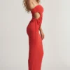 Fustă maxi cu talie joasă din jersey texturat Elena, în culoarea roșu chili Fustă maxi cu talie joasă din jersey texturat Elena, în culoarea roșu chili